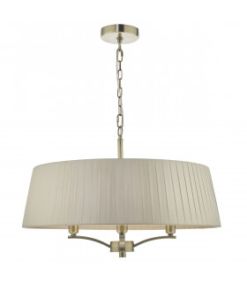 Cylindrical Pendant Light Antique Brass With Taupe Ribbon Shade, 4x E14