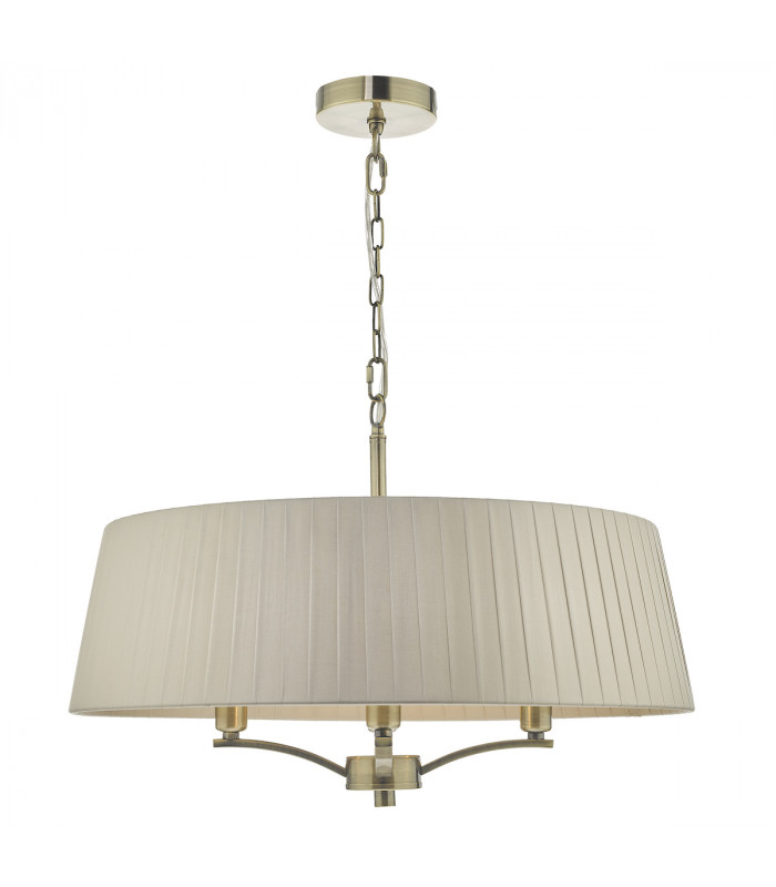 Cylindrical Pendant Light Antique Brass With Taupe Ribbon Shade, 4x E14