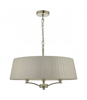 Cylindrical Pendant Light Antique Brass With Taupe Ribbon Shade, 4x E14