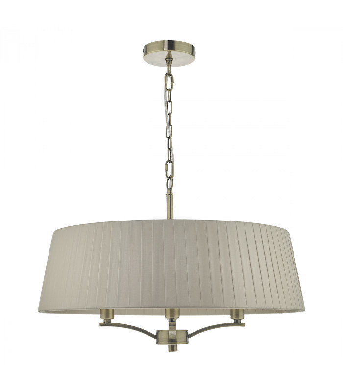 Cylindrical Pendant Light Antique Brass With Taupe Ribbon Shade, 4x E14