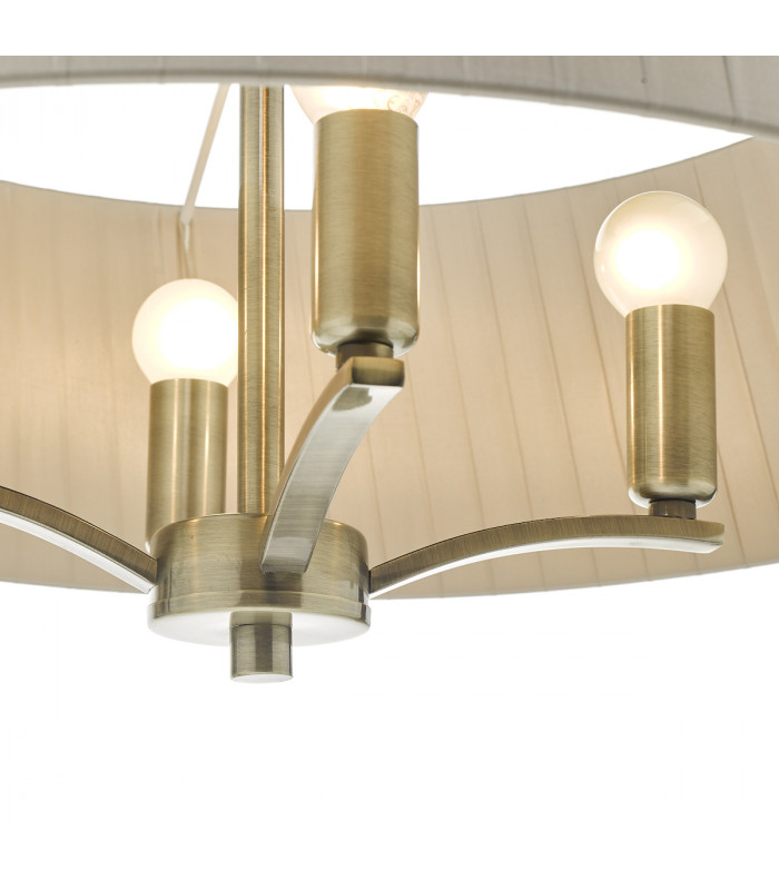 Cylindrical Pendant Light Antique Brass With Taupe Ribbon Shade, 4x E14