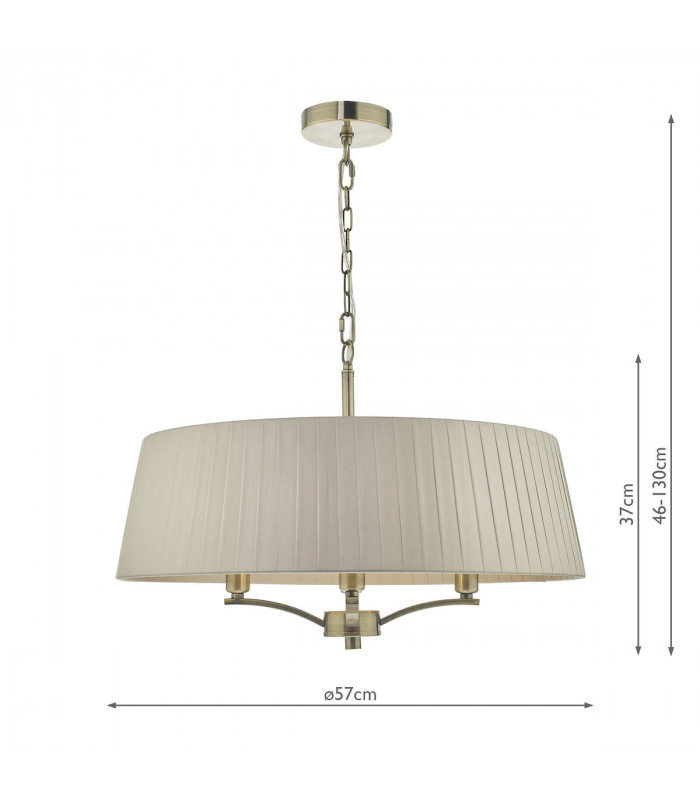 Cylindrical Pendant Light Antique Brass With Taupe Ribbon Shade, 4x E14