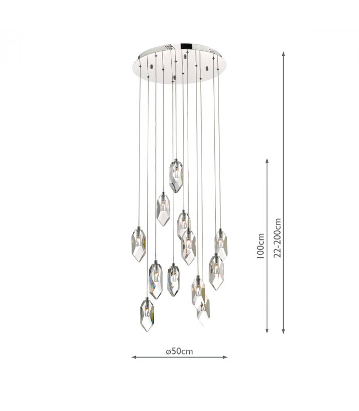 Cluster Pendant Light Polished Chrome & Crystal, 12x G4