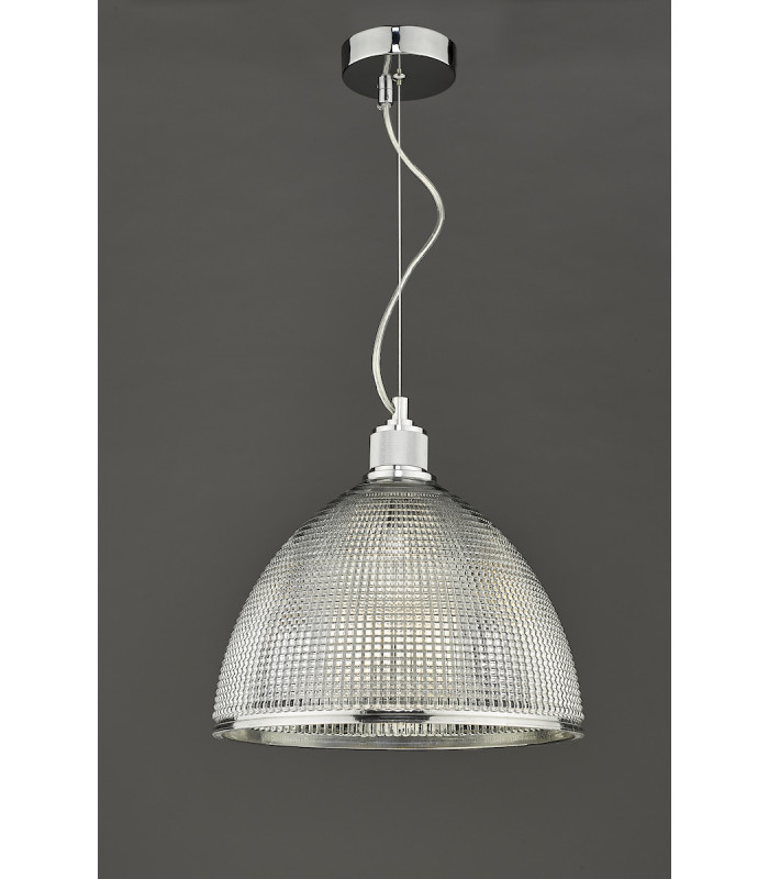 Dome Pendant Light Chrome And Clear Glass, 1x E27