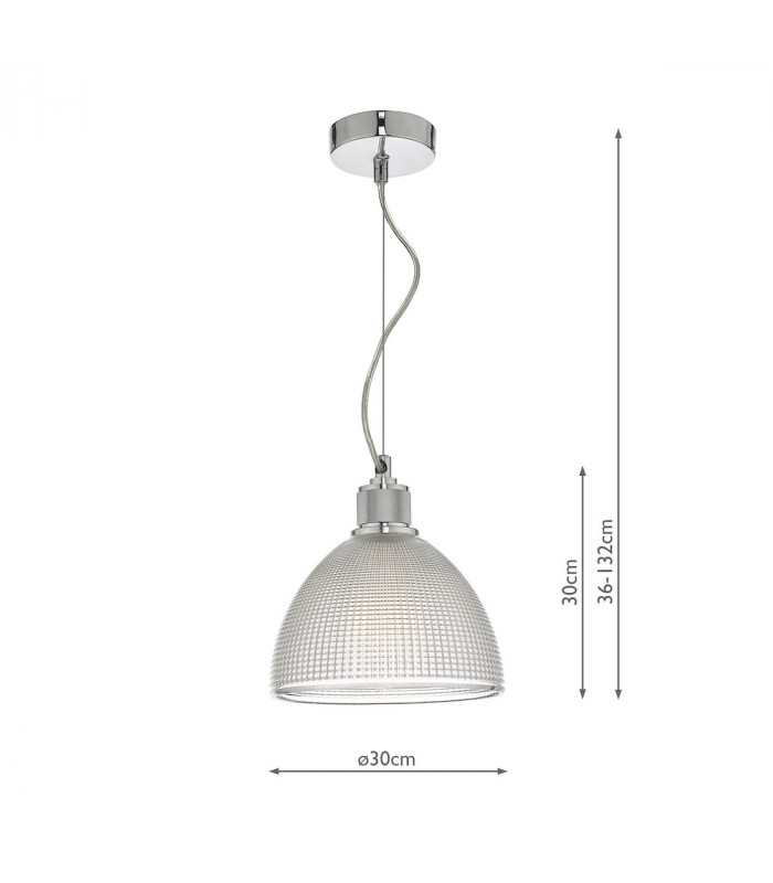 Dome Pendant Light Chrome And Clear Glass, 1x E27