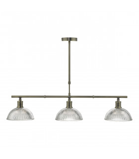 Straight Bar Pendant Light Antique Brass & Glass, 3x E14