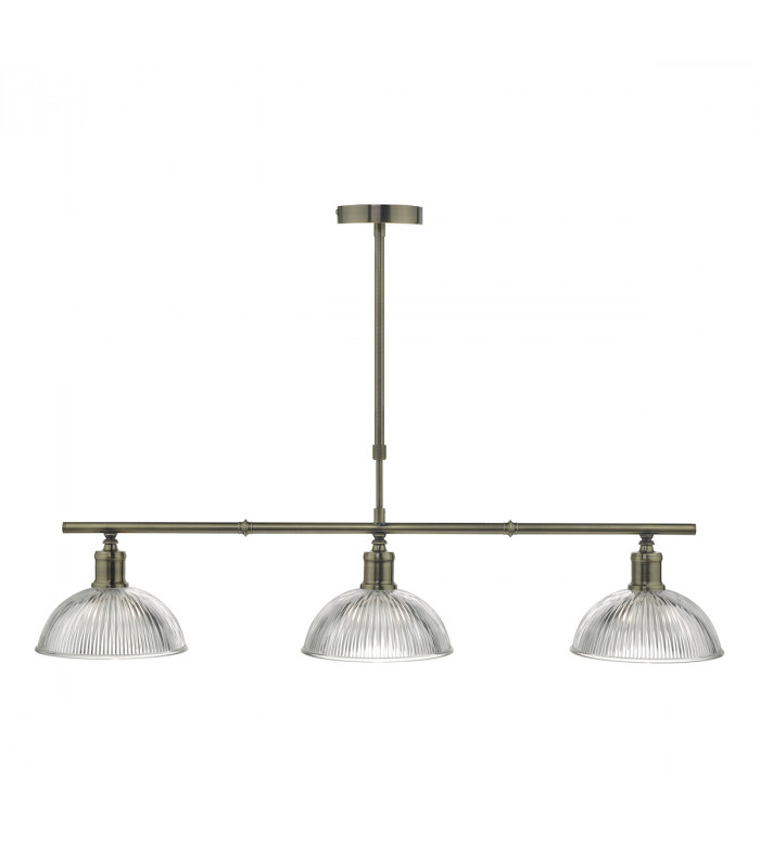 Straight Bar Pendant Light Antique Brass & Glass, 3x E14