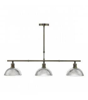 Straight Bar Pendant Light Antique Brass & Glass, 3x E14