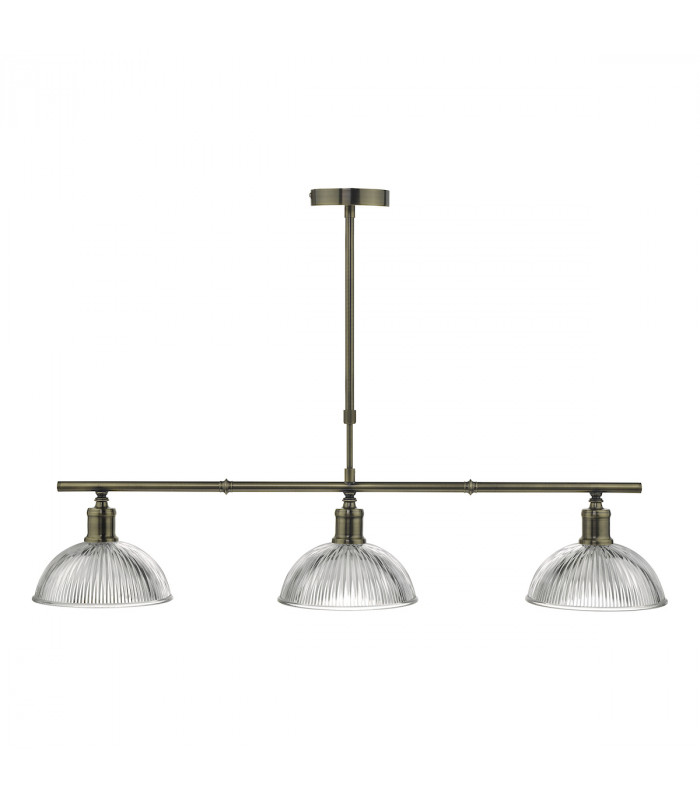 Straight Bar Pendant Light Antique Brass & Glass, 3x E14