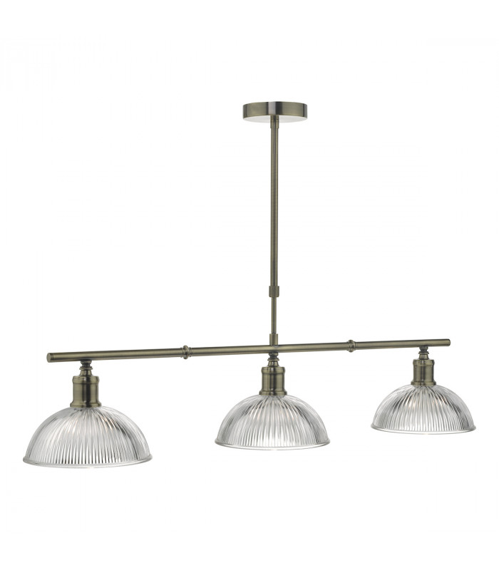 Straight Bar Pendant Light Antique Brass & Glass, 3x E14