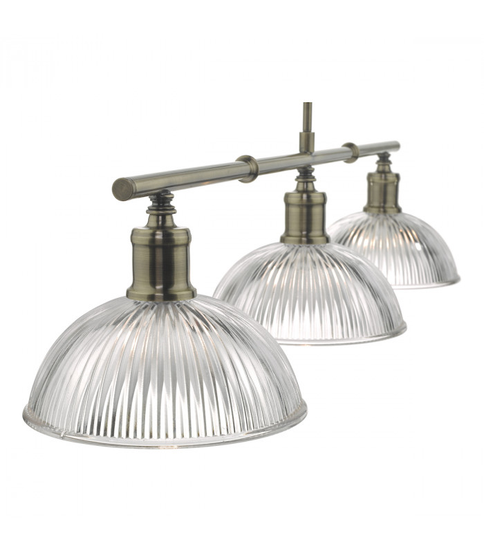 Straight Bar Pendant Light Antique Brass & Glass, 3x E14