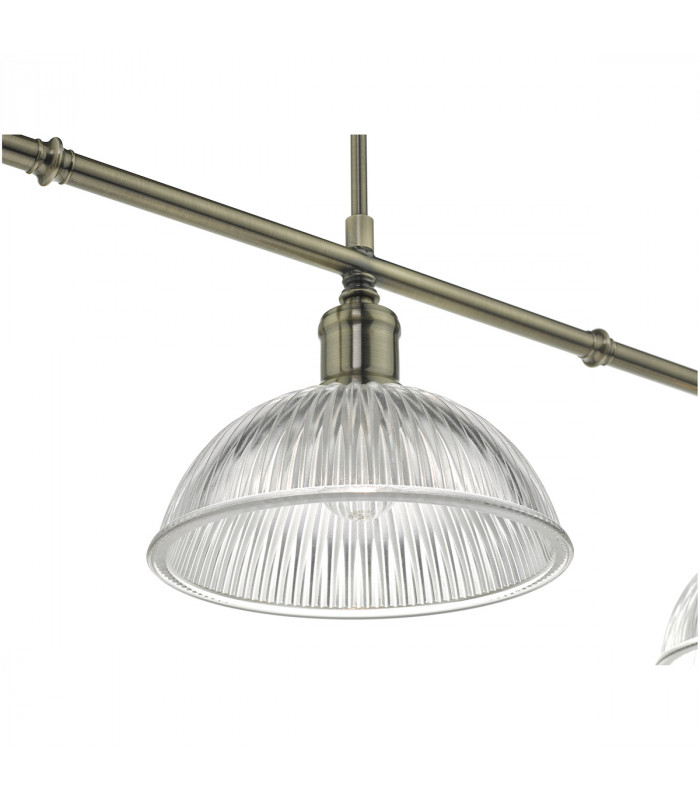 Straight Bar Pendant Light Antique Brass & Glass, 3x E14