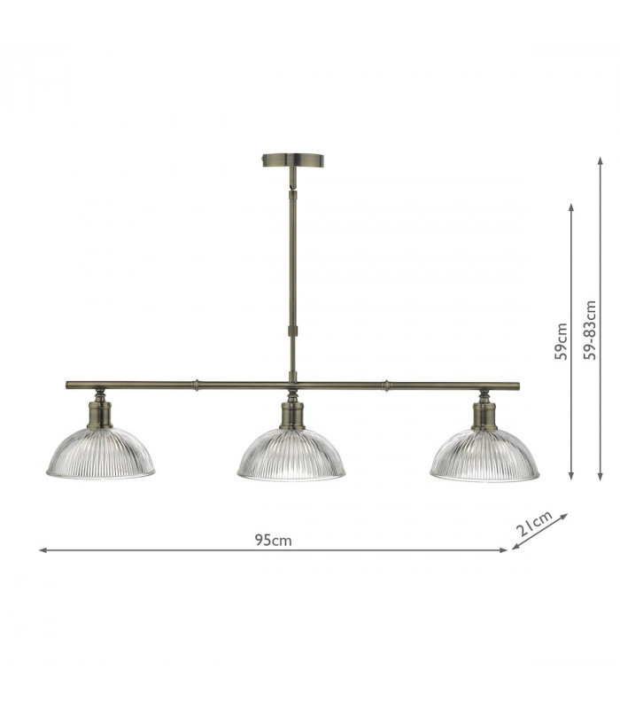 Straight Bar Pendant Light Antique Brass & Glass, 3x E14