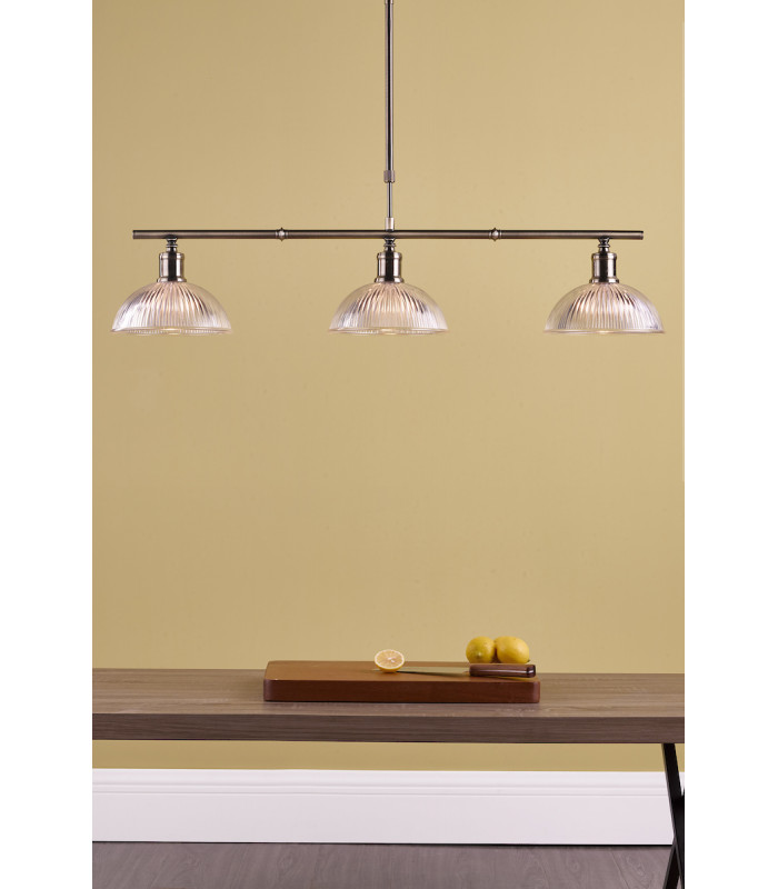 Straight Bar Pendant Light Antique Brass & Glass, 3x E14