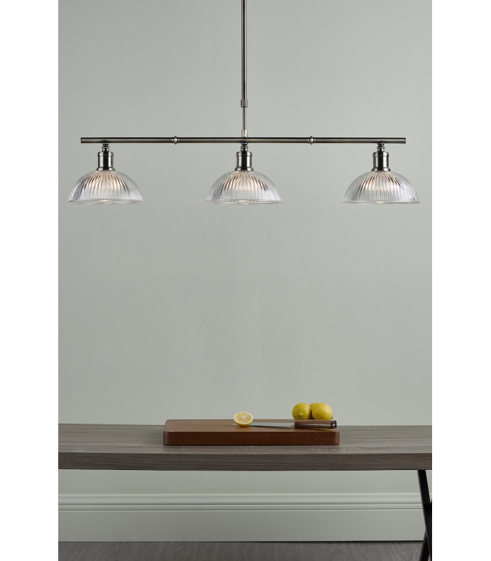 Straight Bar Pendant Light Antique Brass & Glass, 3x E14