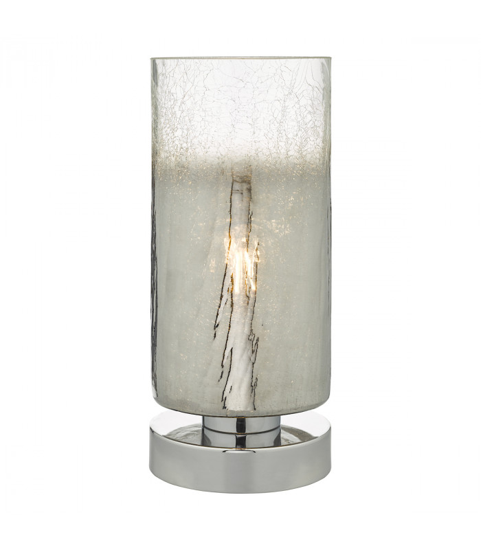 Cylindrical Table Lamp Crackle Glass and Polished Chrome Touch