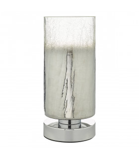 Cylindrical Table Lamp Crackle Glass and Polished Chrome Touch