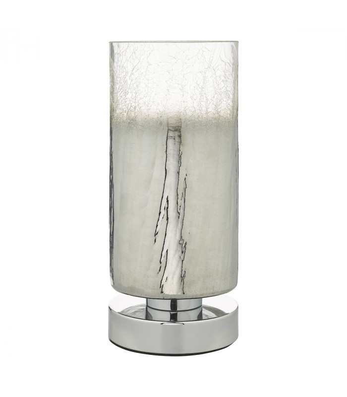 Cylindrical Table Lamp Crackle Glass and Polished Chrome Touch