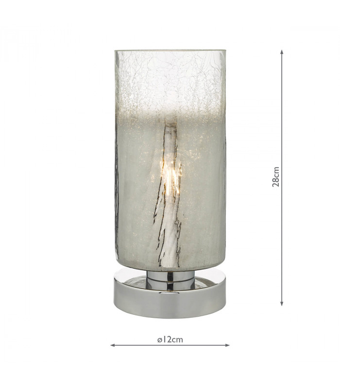 Cylindrical Table Lamp Crackle Glass and Polished Chrome Touch