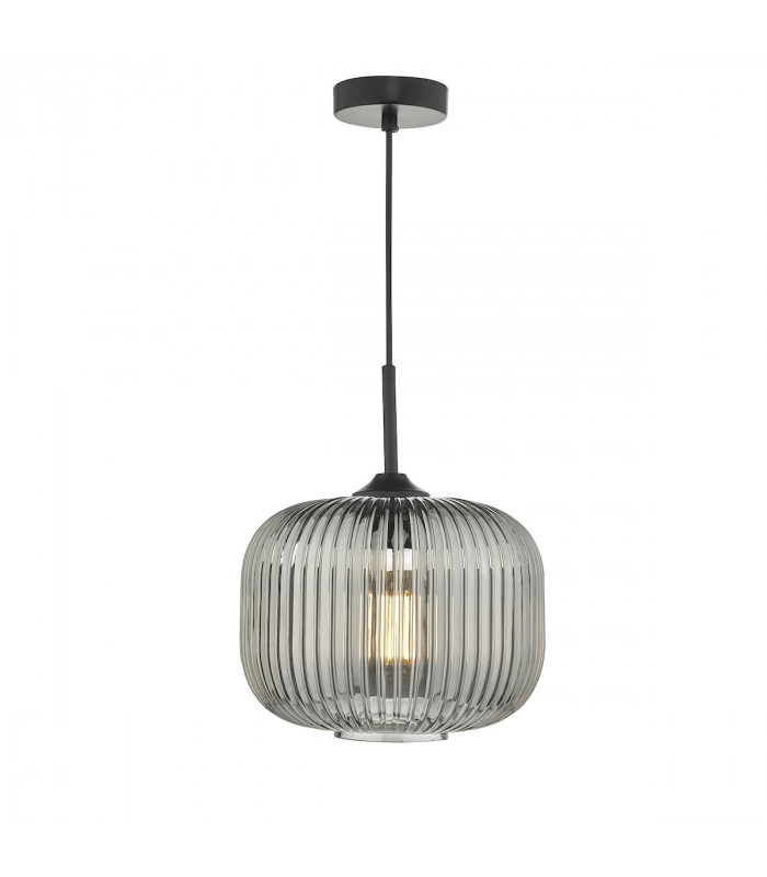 Cylindrical Pendant Light Black and Smoked Glass, 1x E27