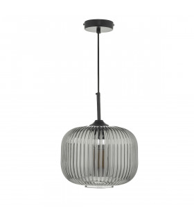 Cylindrical Pendant Light Black and Smoked Glass, 1x E27