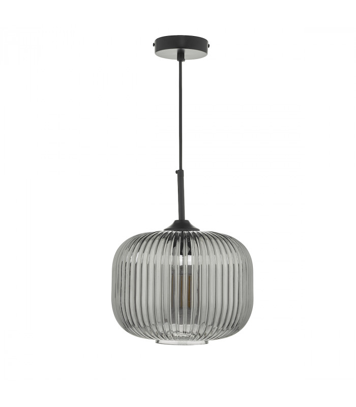 Cylindrical Pendant Light Black and Smoked Glass, 1x E27