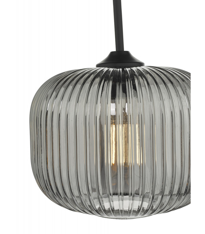 Cylindrical Pendant Light Black and Smoked Glass, 1x E27
