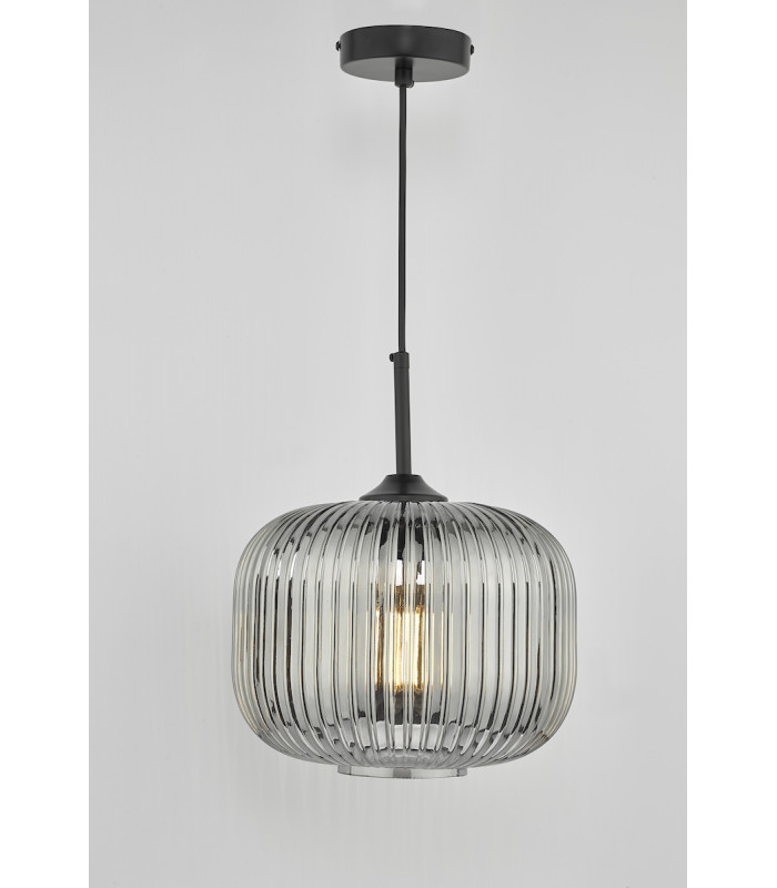 Cylindrical Pendant Light Black and Smoked Glass, 1x E27