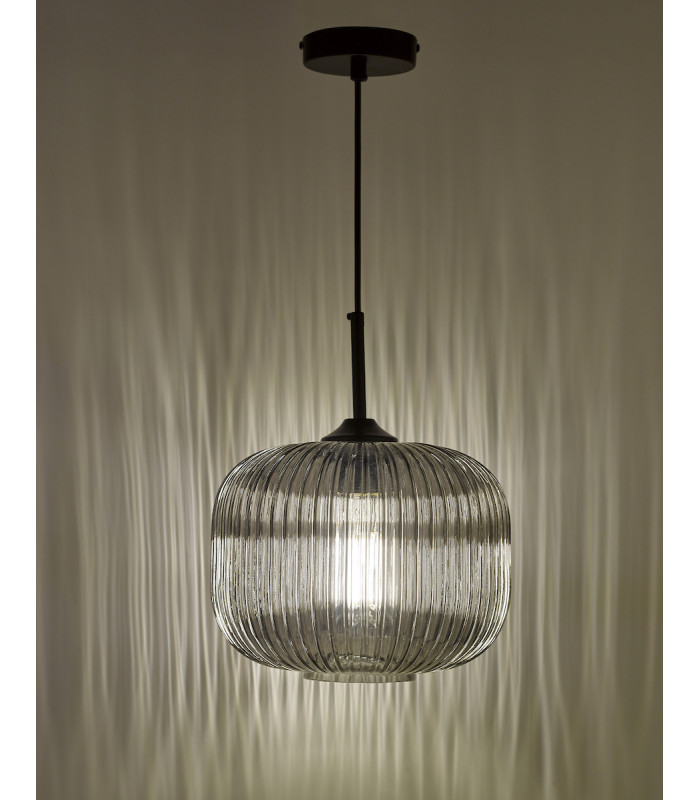 Cylindrical Pendant Light Black and Smoked Glass, 1x E27