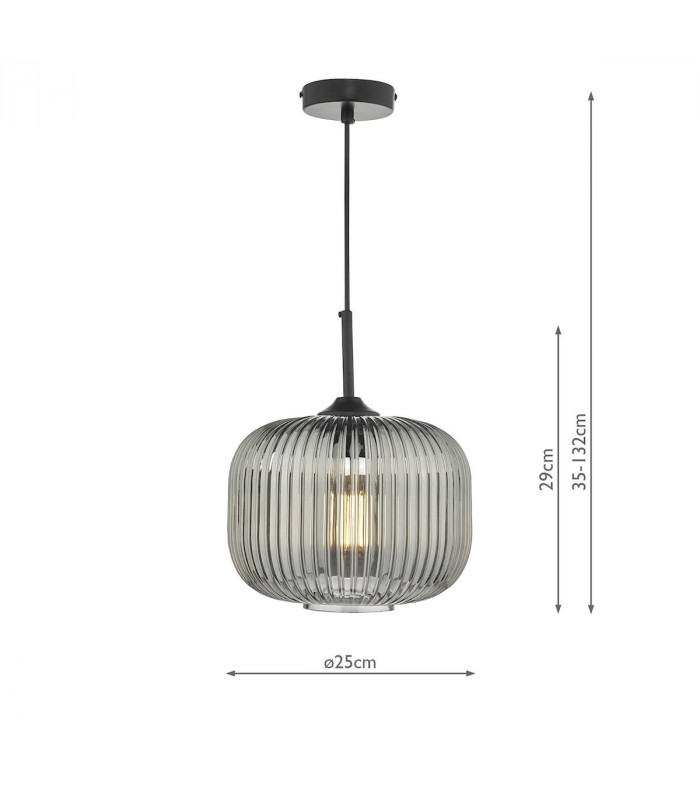 Cylindrical Pendant Light Black and Smoked Glass, 1x E27