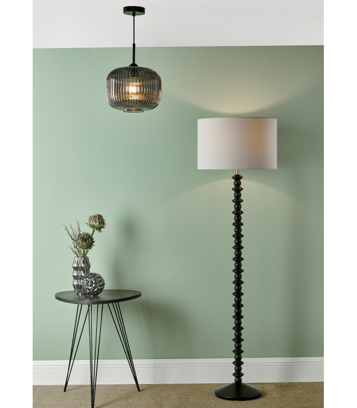 Cylindrical Pendant Light Black and Smoked Glass, 1x E27