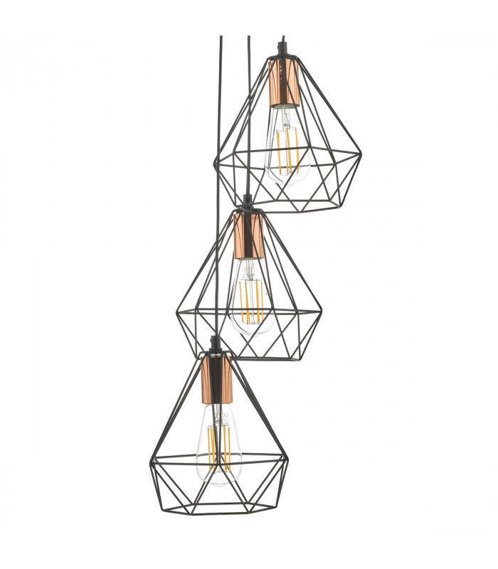 Cluster Pendant Light Black & Copper, 3x E27