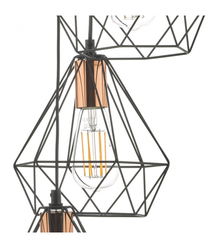 Cluster Pendant Light Black & Copper, 3x E27