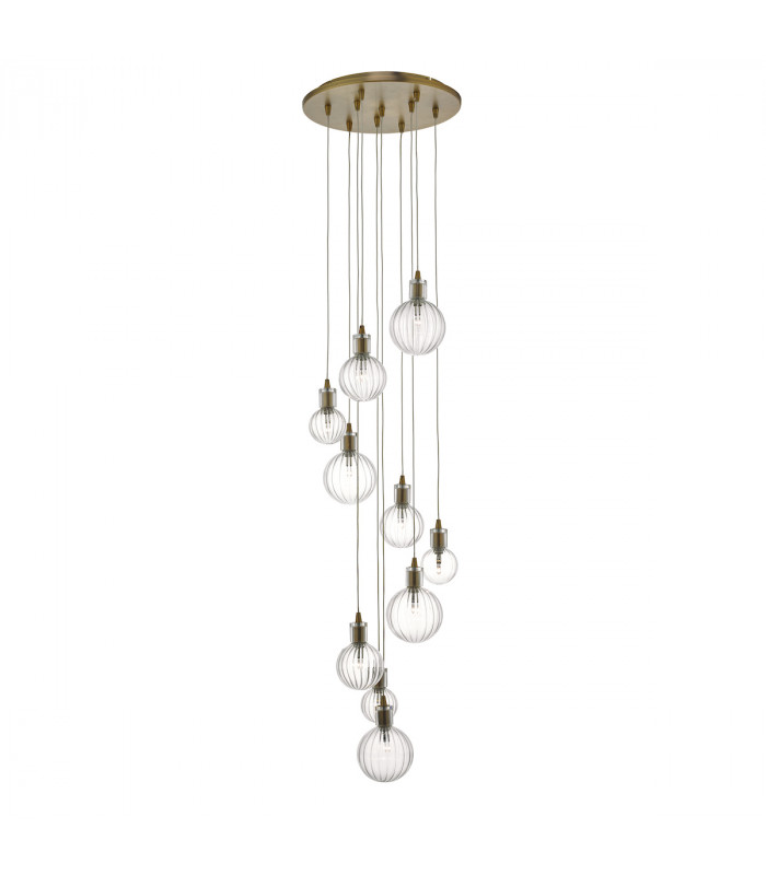 Cluster Pendant Light Brass & Glass, 10x G4