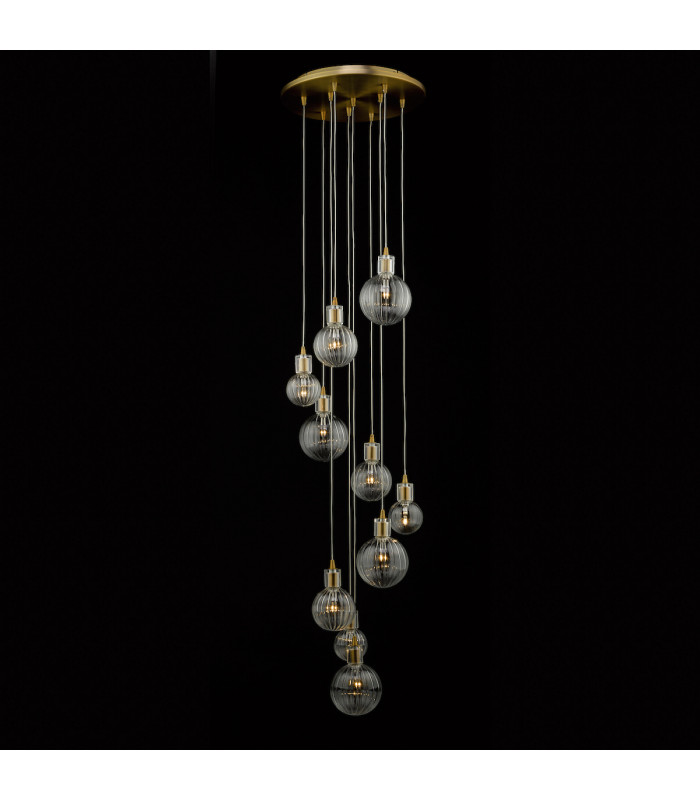 Cluster Pendant Light Brass & Glass, 10x G4