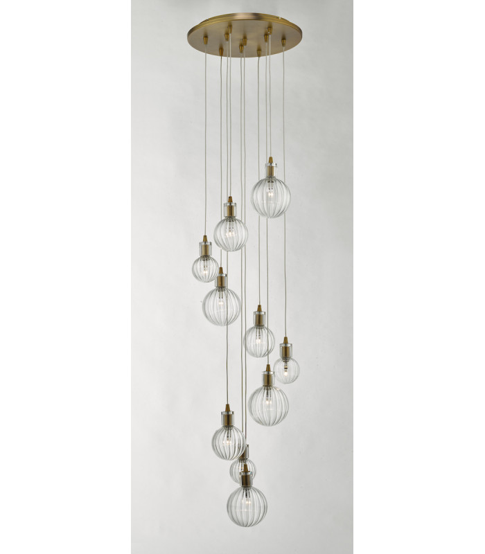 Cluster Pendant Light Brass & Glass, 10x G4