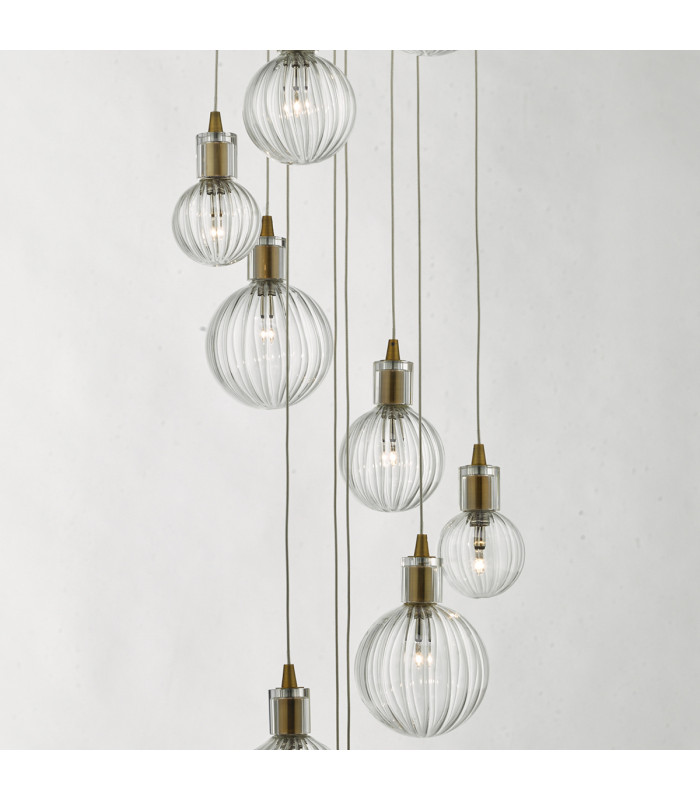 Cluster Pendant Light Brass & Glass, 10x G4