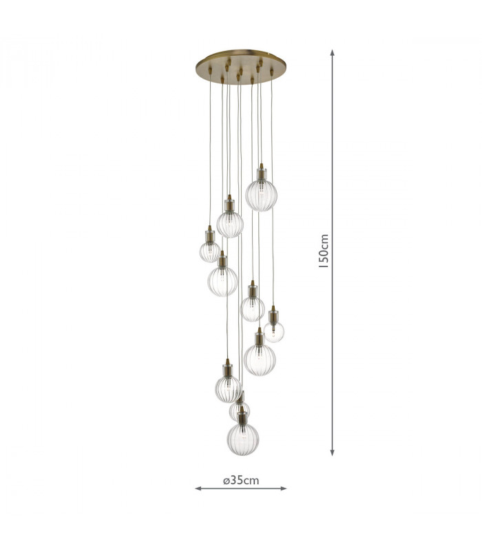 Cluster Pendant Light Brass & Glass, 10x G4
