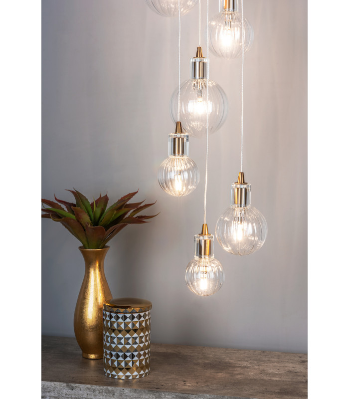 Cluster Pendant Light Brass & Glass, 10x G4