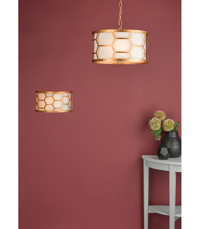 Cylindrical Pendant Light Gold & Ivory, 3x E27