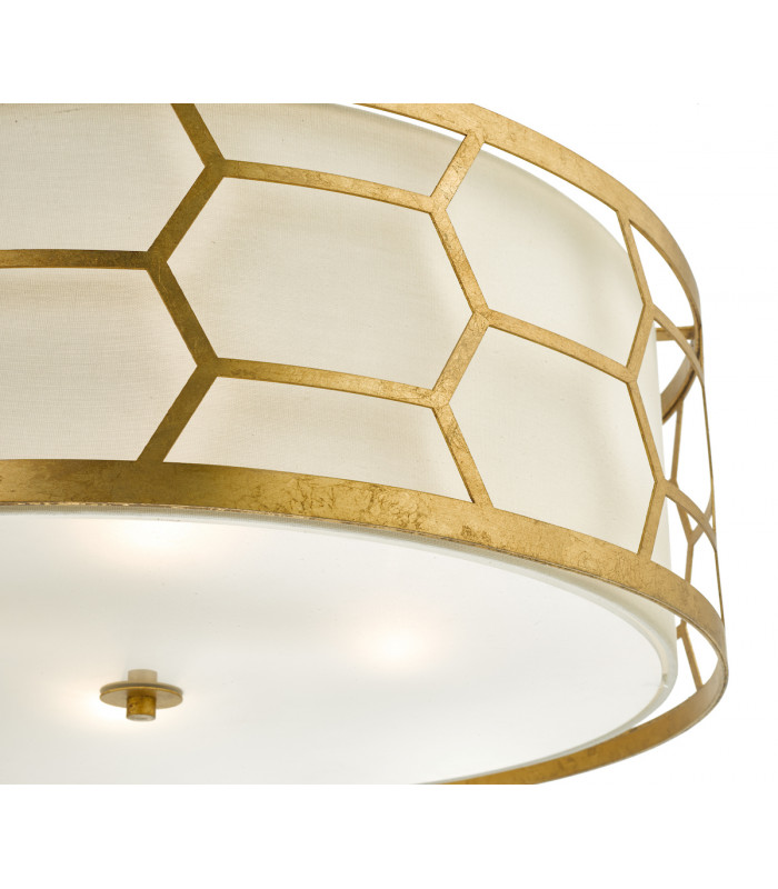 Cylindrical Pendant Light Gold With Ivory Shade & Frosted Glass Diffuser, 4x E27
