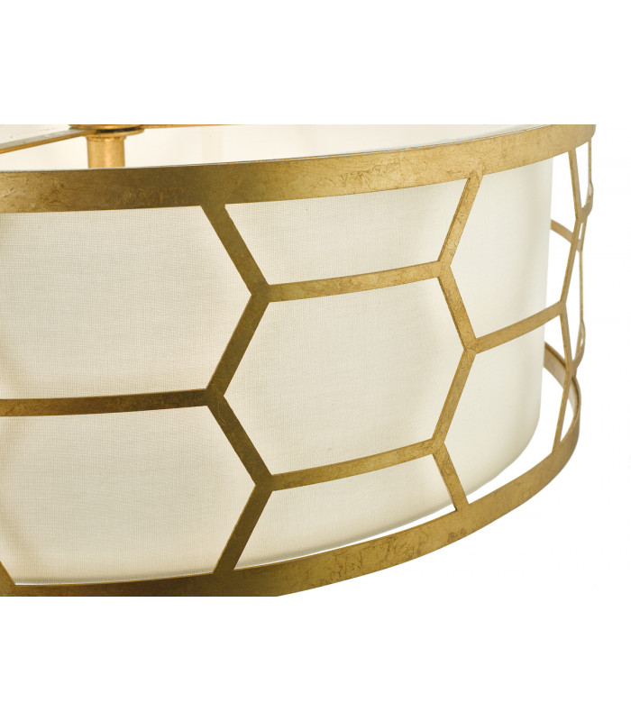 Cylindrical Pendant Light Gold With Ivory Shade & Frosted Glass Diffuser, 4x E27