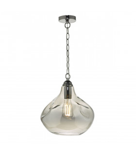 Dome Pendant Light Black Chrome And Smoked Glass, 1x E27