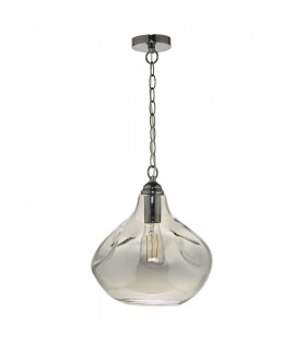 Dome Pendant Light Black Chrome And Smoked Glass, 1x E27