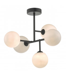 Semi Flush Ceiling Light Light Black & Opal Glass, 5x G9