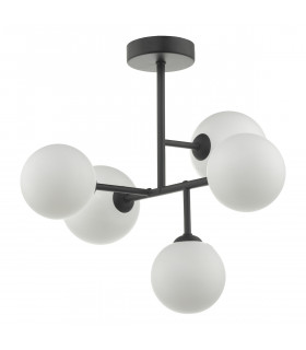 Semi Flush Ceiling Light Light Black & Opal Glass, 5x G9