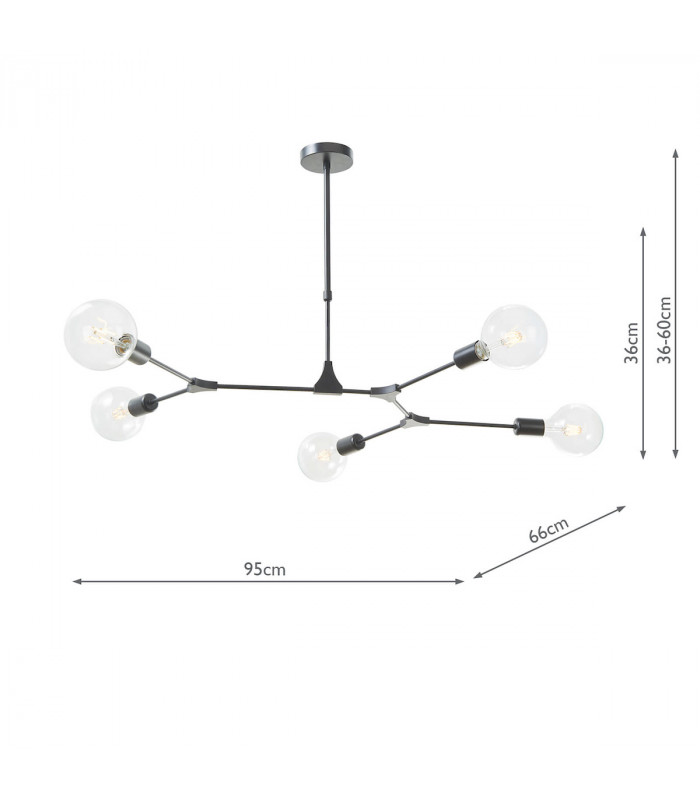 Pendant Light Black, 5x E27