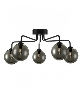 Semi Flush Ceiling Light Light Ceiling Light Matt Black Smoked Glass, 5x G9