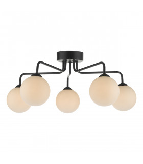 Semi Flush Ceiling Light Light Ceiling Light Matt Black Opal Glass, 5x G9