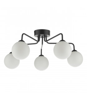 Semi Flush Ceiling Light Light Ceiling Light Matt Black Opal Glass, 5x G9